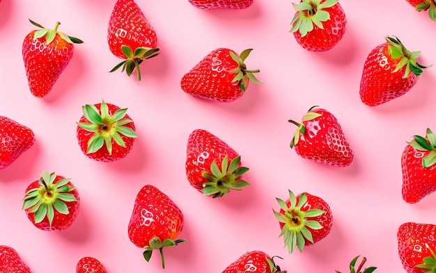 Ein weiches Sommermuster mit Erdbeeren auf einem leuchtend rosa Hintergrund
