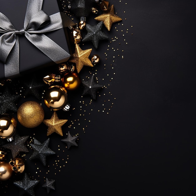 Ein weihnachtlicher Hintergrund aus Schwarz und Gold mit Schwarz als Primärfarbe mit generativer KI