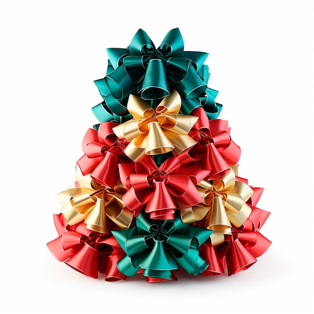 ein Weihnachtsbaum aus rot-grünem und goldfarbenem Band