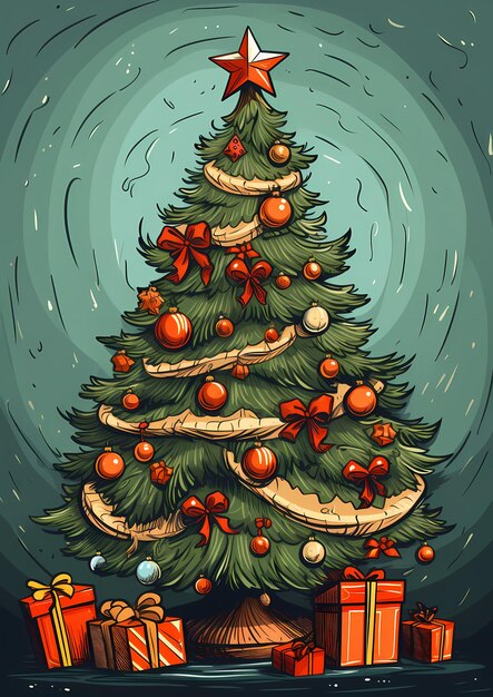 Ein Weihnachtsbaum, der mit Geschenken geschmückt ist