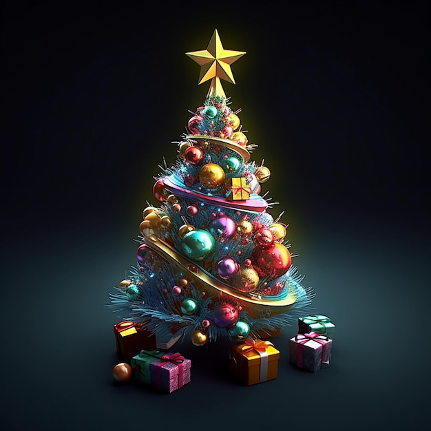Ein Weihnachtsbaum mit einem Stern darauf und einem blauen Hintergrund