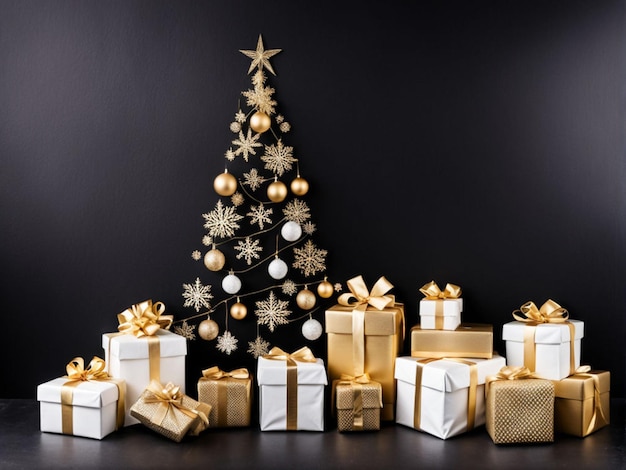 ein Weihnachtsbaum mit goldenen Dekorationen und ein Weihnasenbaum mit goldenen Sternen