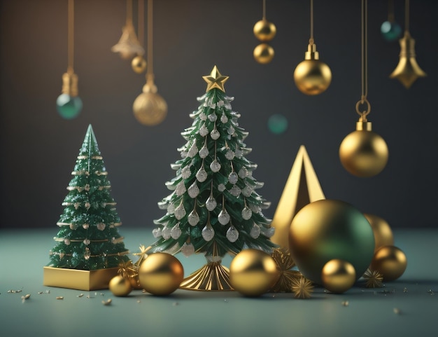 Ein Weihnachtsbaum mit goldenen Kugeln und einem Stern auf der Unterseite