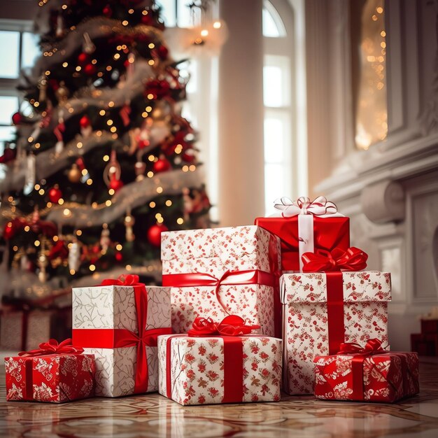 Ein Weihnachtsgeschenk Weihnachten oder Geschenkkiste Gegenstände auf Urlaubsstimmung Hintergrund im Winter Frohe Weihnachten