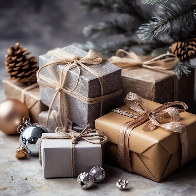 Foto ein weihnachtsgeschenk xmas oder geschenkkiste gegenstände auf ferien stimmung hintergrund im winter frohe weihnachten