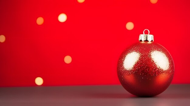 Ein Weihnachtsschmuck mit Goldglitzer auf einem festen roten Hintergrund
