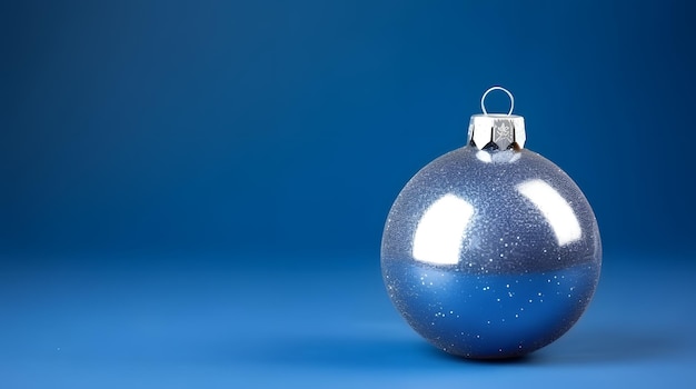 Foto ein weihnachtsschmuck mit silbernem glanz auf einem festen blauen hintergrund