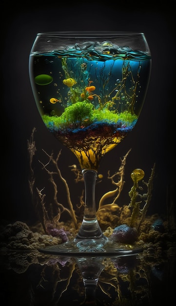 Ein Weinglas mit einer Pflanze darin
