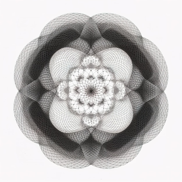 Ein weiß-schwarzes Bild einer Blume mit einem schwarzen Mittelpunkt