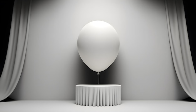 Ein weißer Ballon steht auf einem Sockel vor einer weißen Wand.