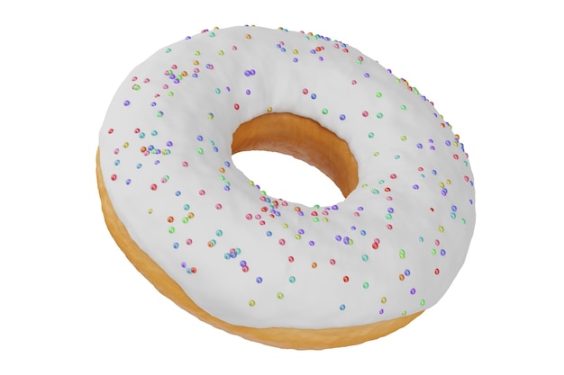 Ein weißer Donut mit bunten Streuseln darauf