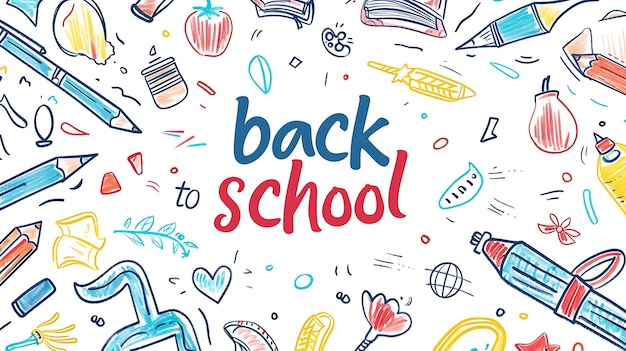 ein weißer Hintergrund mit den Worten "Zurück zur Schule" in rot geschrieben