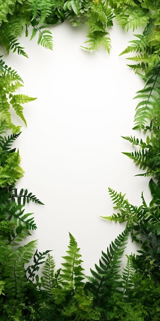 Ein weißer Hintergrund mit grünen Blättern und einem weißen Hintergrund.