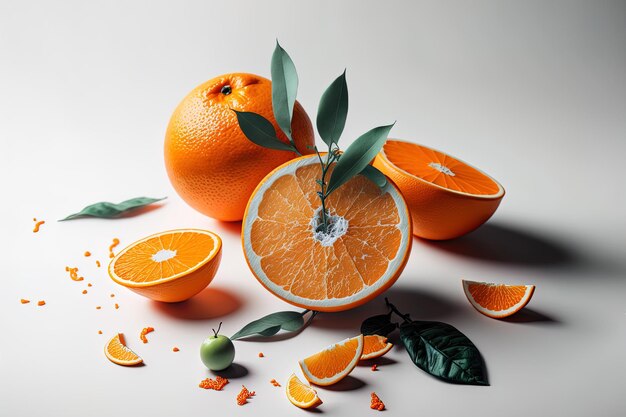 Ein weißer Hintergrund mit Orangenfrucht