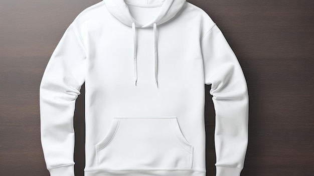 ein weißer Hoodie mit einem Hoodie, der vorne einen Reißverschluss hat.