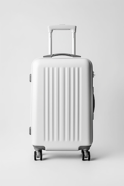 Ein weißer Koffer, der auf einem weißen Boden steht. Generatives KI-Bild