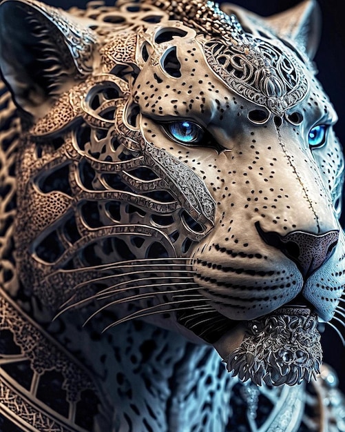 Ein weißer Leopard mit blauen Augen und einem blauen Auge