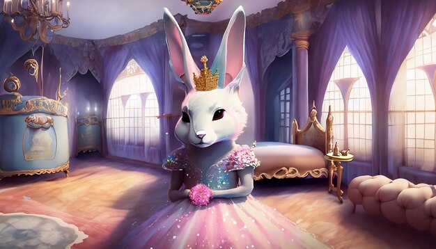 Ein weißer Prinzessin-Hase im königlichen Schlafzimmer