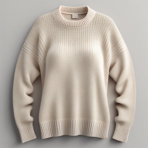 Ein weißer Pullover mit braunem Muster auf der Vorderseite.