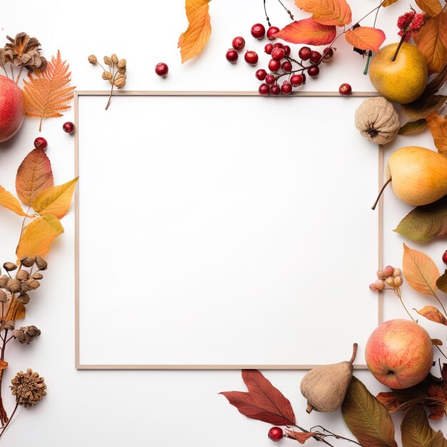 Foto ein weißer rahmen mit herbstblättern und beeren