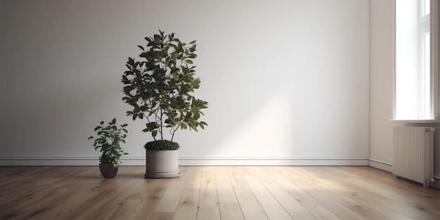 Ein weißer Raum mit einer weißen Wand und einer Pflanze darin.