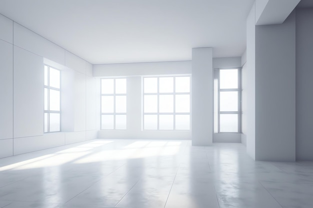 Ein weißer Raum mit Fenstern und einem Licht an der Decke