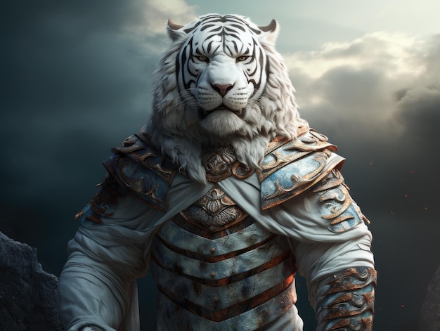 ein weißer Tiger mit langem Bart