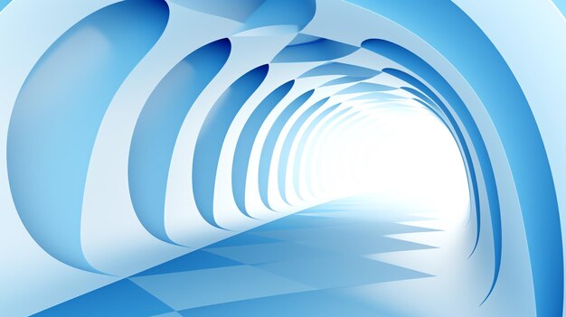 ein weißer Tunnel mit blauen und weißen Linien