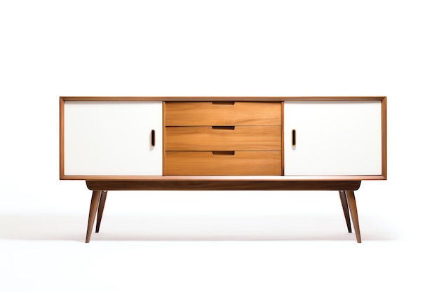 Ein weißer und hölzerner Schrank
