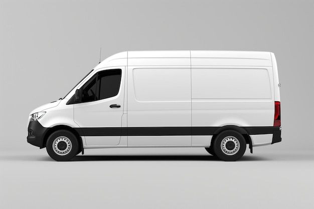 ein weißer Van ist auf einer grauen Oberfläche geparkt