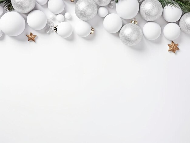 Foto ein weißer weihnachtshintergrund mit silber- und goldschmuck