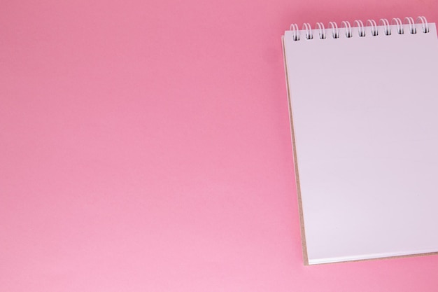 Ein weißes Blatt Papier, das aus einem Notizbuch auf einem rosa Hintergrund mit einer Kopie des Raums gerissen wurde