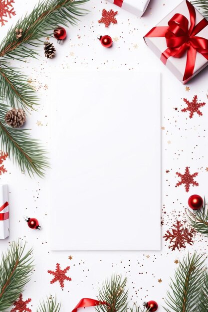 Foto ein weißes blatt papier, das von weihnachtsdekorationen umgeben ist