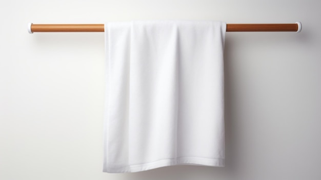 ein weißes Handtuch, das an einer Holzspur hängt