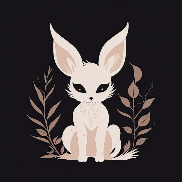 Ein weißes Kaninchen sitzt auf einem schwarzen Hintergrund
