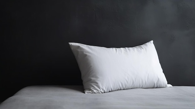 Ein weißes Kissen auf einem Bett mit schwarzem Hintergrund.