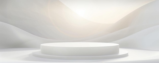 Ein weißes kreisförmiges Podium mit einem abstrakten Hintergrund