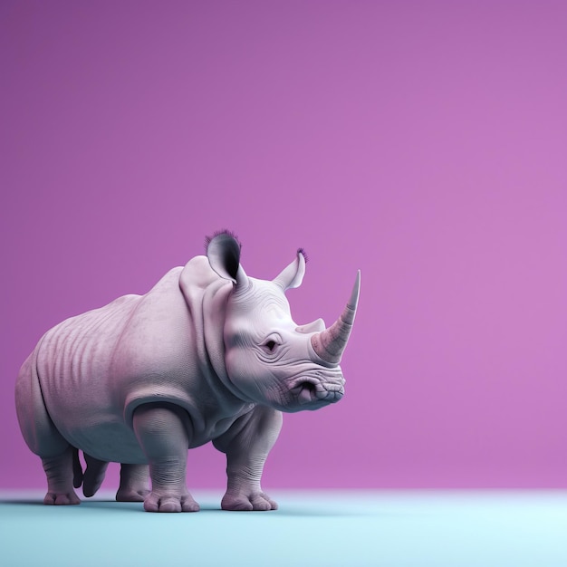 Ein weißes Nashorn steht vor einem lila Hintergrund