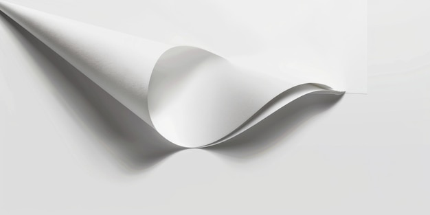 Foto ein weißes papierblatt mit einer einzigartigen gekrümmten ecke, geeignet für verschiedene designprojekte