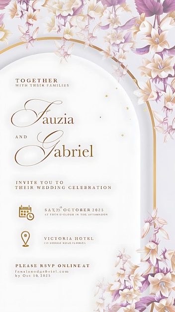 ein weißes Schild für eine Hochzeit mit Blumen und einen Ort für Ihre Hochzeit