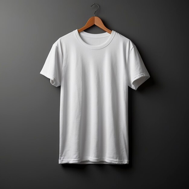 ein weißes T-Shirt hängt mit einem Holzhänger an einem Hänger