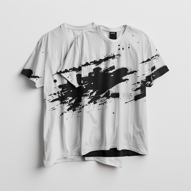 ein weißes und schwarzes T-Shirt mit einem schwarz-weißen Design auf der Vorderseite
