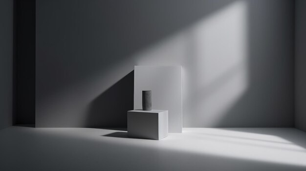 Ein weißes Zimmer mit einem quadratischen Objekt auf dem Boden