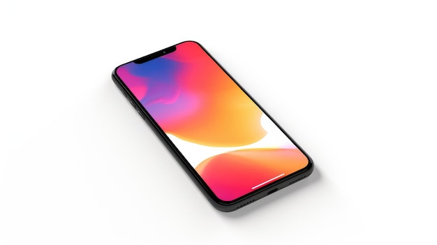 Ein Weitwinkel-Mockup-Foto des Smartphones auf weißem Hintergrund