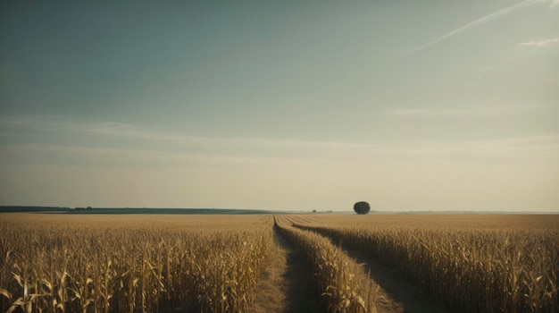 ein Weizenfeld mit einem einsamen Ballon in der Ferne