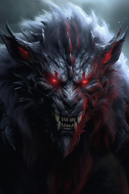 Ein Werwolf mit roten Augen und roten Augen.