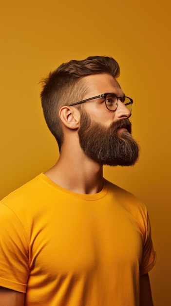 Ein westlicher Mann mit buschigem Bart und Brillen-T-Shirt