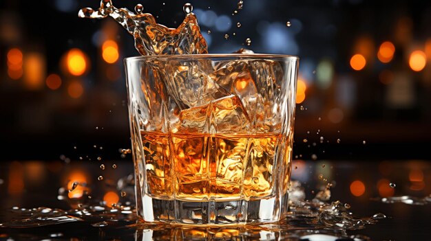 Ein Whisky-Glasbecher mit Whisky-Splash