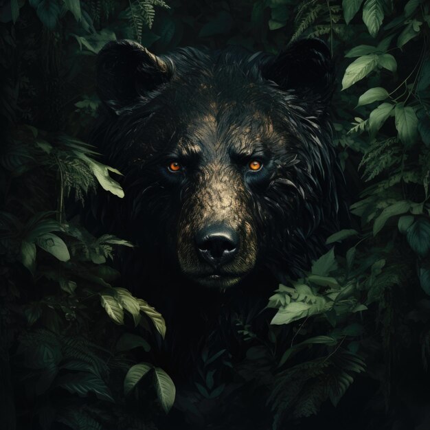 Ein wilder Bär im dunklen Dschungel