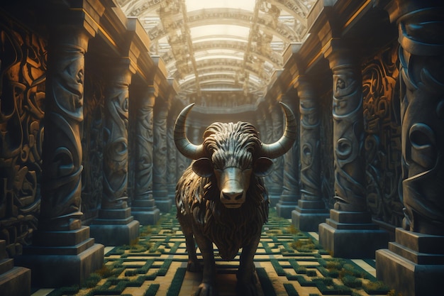 Ein wilder Minotaurus, der den Eingang zu einem Labyrinth 00165 00 bewacht